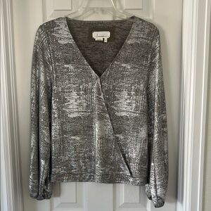 Silver Metallic Anthro Long Sleeve Top